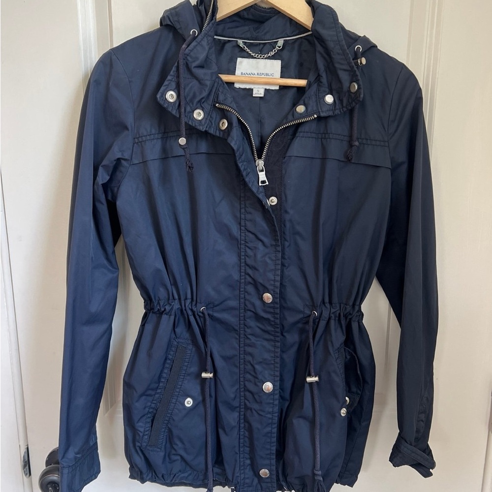 Banana Republic Anorak Hideaway Hooded Jacket Navy | Silver Clasps Size: SM